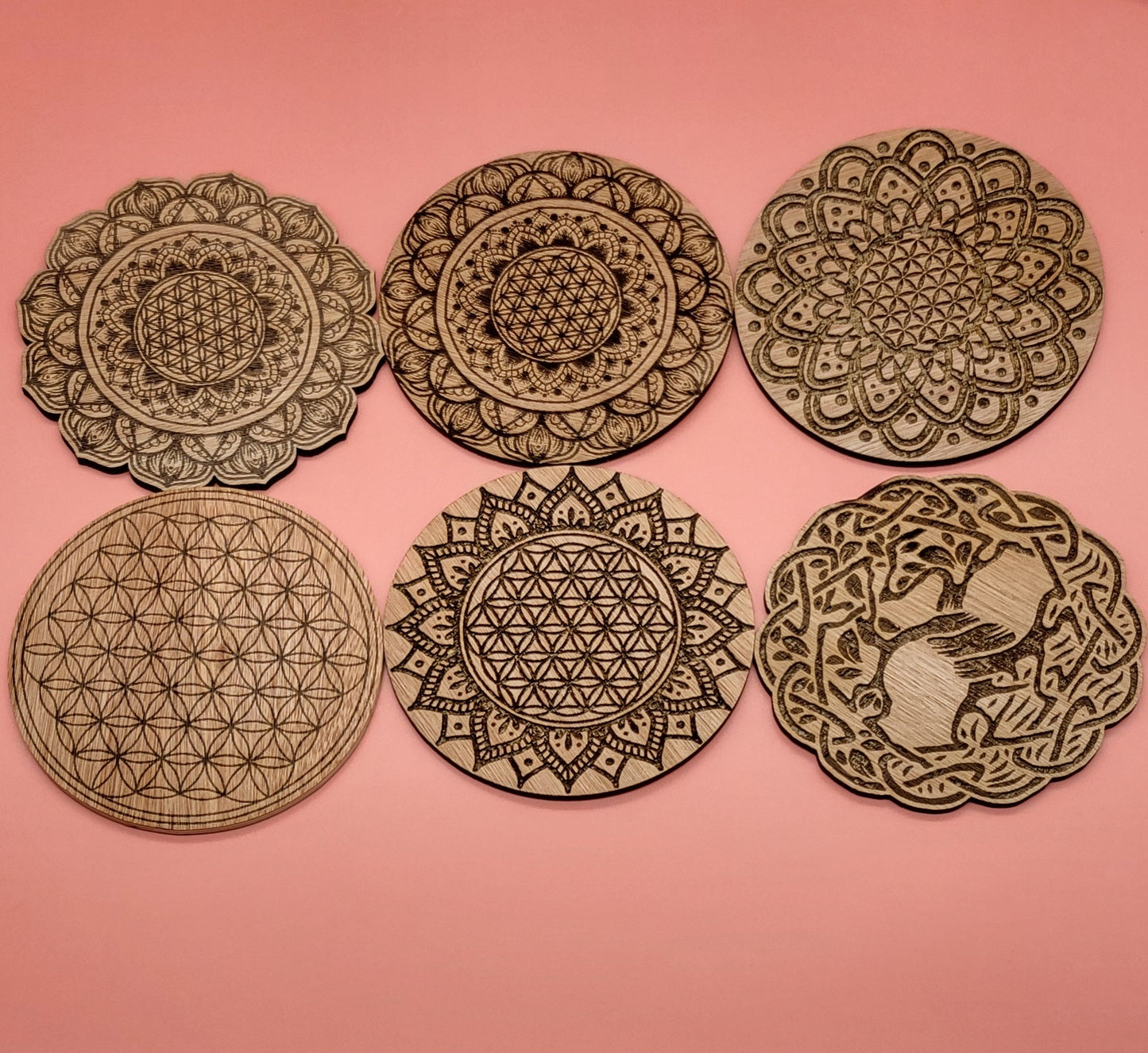 DIVERS DISQUES DE RECHARGE DE PIERRES EN PYROGRAVURE SUR BOIS - ARTISANAUX, UNIQUES & ORIGINAUX