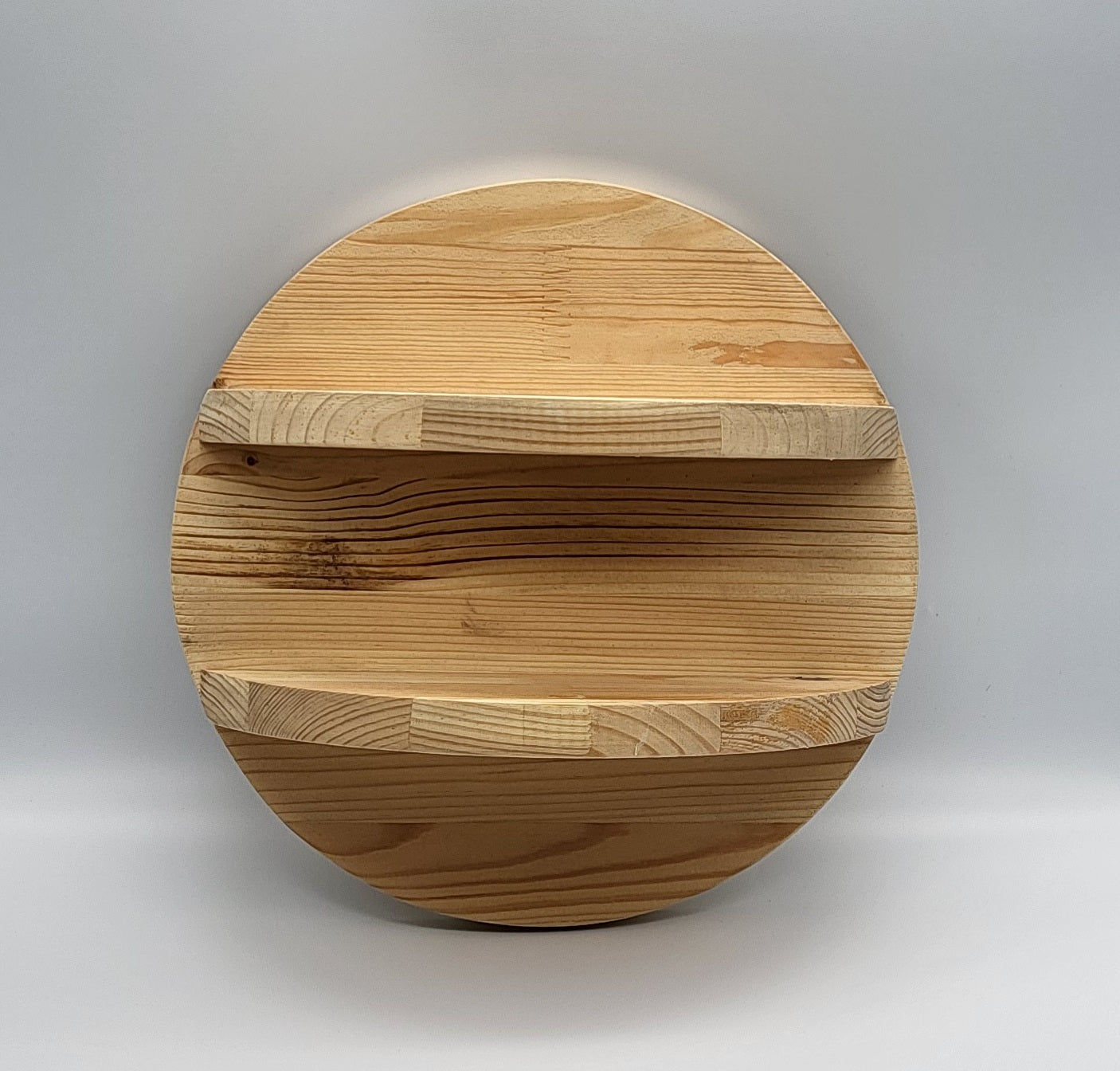 ÉTAGÈRE MURALE RONDE + 2 TABLETTES EN BOIS DE PIN - DIVERS COLORIS