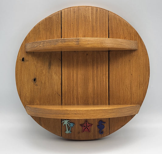 ÉTAGÈRE RONDE VINTAGE UNIQUE EN BOIS DE PALETTE + 2 TABLETTES - MODÈLE ÉCOLO