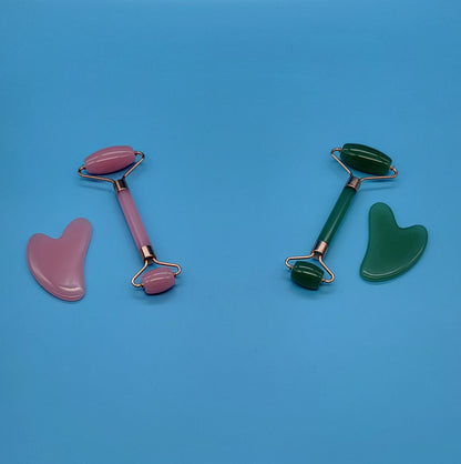 KIT BEAUTÉ MASSAGE ANTI-ÂGE : ROULEAUX + GUA SHAS EN RÉSINE - 2 COULEURS AU CHOIX