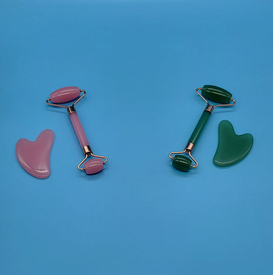 KIT BEAUTÉ MASSAGE ANTI-ÂGE : ROULEAUX + GUA SHAS EN RÉSINE - 2 COULEURS AU CHOIX