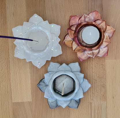 SUPPORTS À ENCENS ET BOUGIES " FLEURS LOTUS ZEN " 3D - COLLECTION "MICA"  – DÉCORATIONS ARTISANALES, UNIQUES & ORIGINALES AU CHOIX