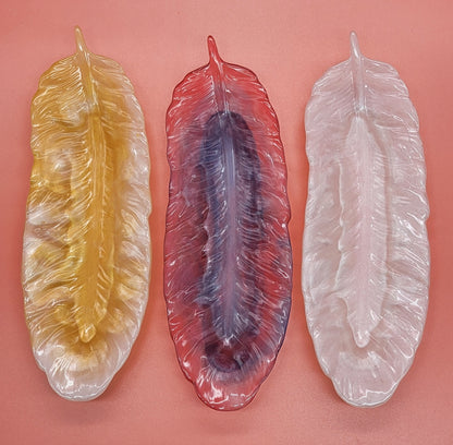 DÉCORATION 3D GRANDE PLUME D’ ANGE VIDE-POCHES EN RÉSINE – ARTISANALE, UNIQUE & ORIGINALE - COULEURS AU CHOIX