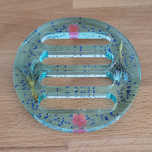 SUPPORT À SAVONS " PAILLASSE " RONDE " 2 en 1 " + INCRUSTATIONS FLEURS... - UNIQUES, ORIGINAUX & ARTISANAUX