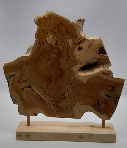 GRANDE SCULPTURE "ABSTRAITE" EN TECK SUR SOCLE - ARTISANALE, ORIGINALE & UNIQUE