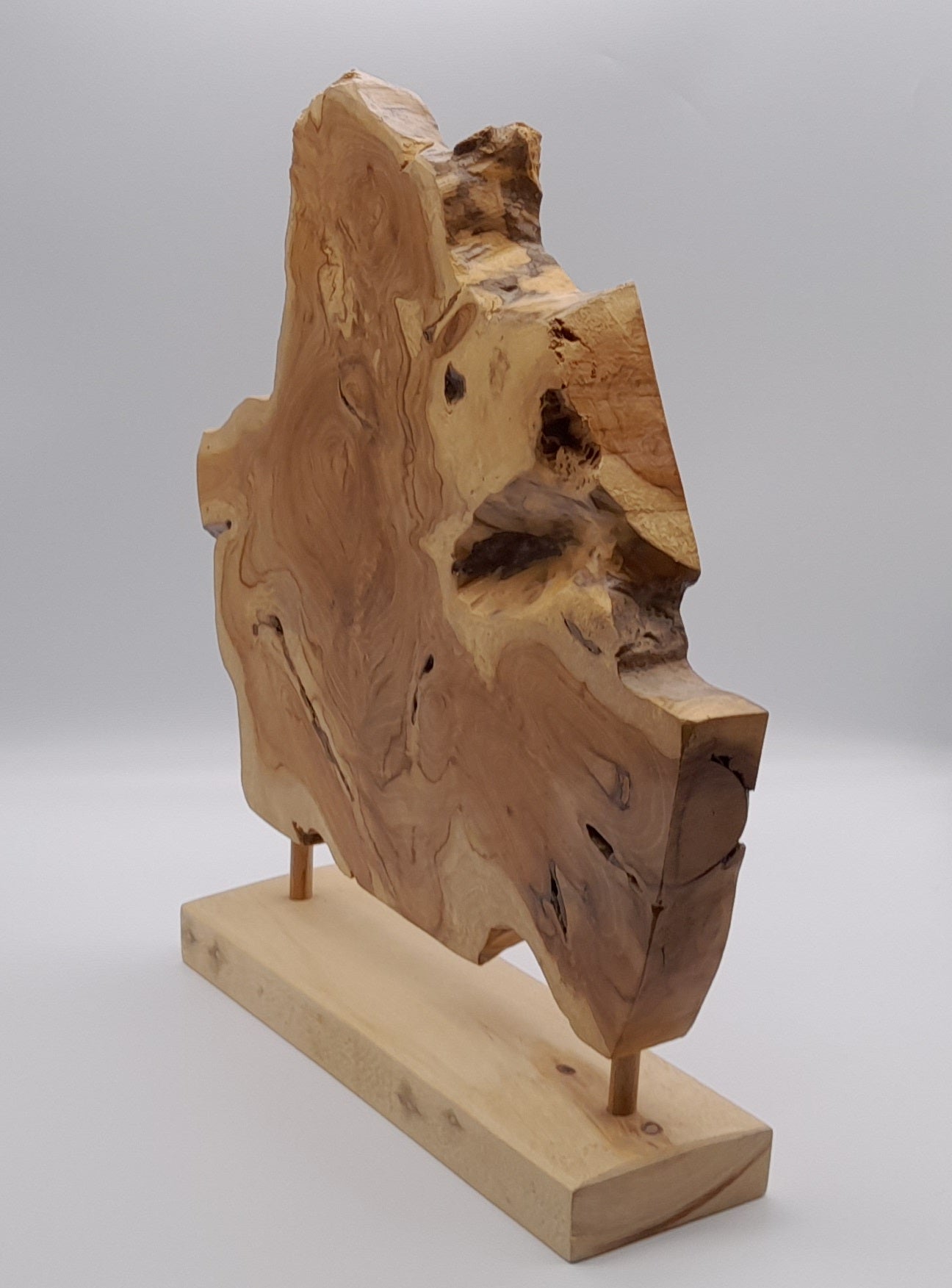 GRANDE SCULPTURE "ABSTRAITE" EN TECK SUR SOCLE - ARTISANALE, ORIGINALE & UNIQUE