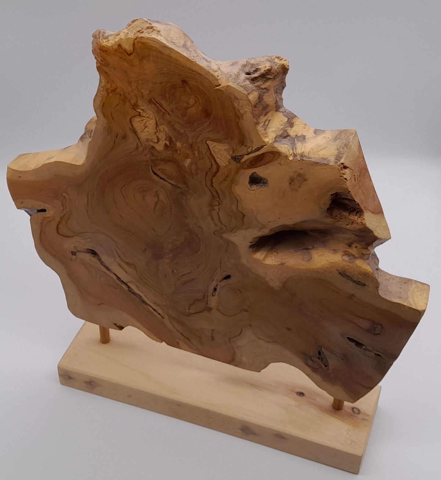 GRANDE SCULPTURE "ABSTRAITE" EN TECK SUR SOCLE - ARTISANALE, ORIGINALE & UNIQUE