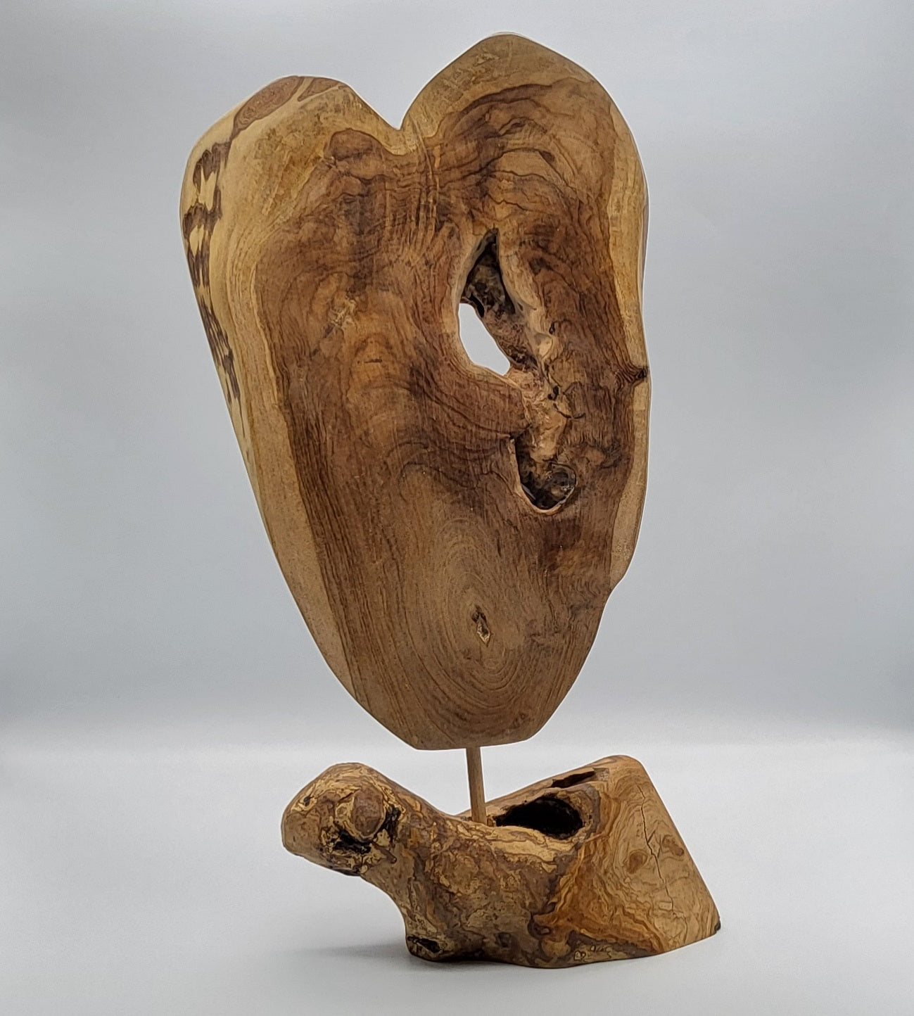 SCULPTURE "A COEUR OUVERT" EN TECK + SOCLE EN OLIVIER - UNIQUE, ARTISANALE & ORIGINALE