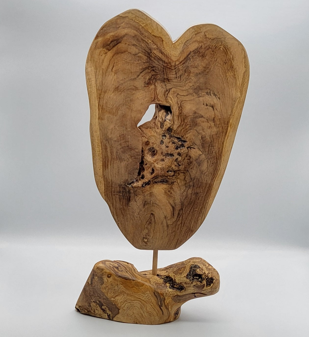 SCULPTURE "A COEUR OUVERT" EN TECK + SOCLE EN OLIVIER - UNIQUE, ARTISANALE & ORIGINALE