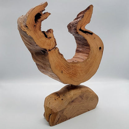 SCULPTURE "FER A CHEVAL" EN BOIS DE CERISIER SUR SOCLE - UNIQUE, ARTISANALE & ORIGINALE