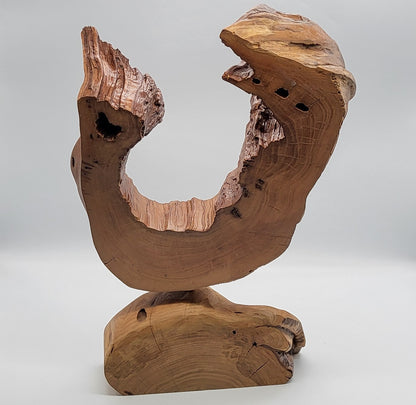 SCULPTURE "FER A CHEVAL" EN BOIS DE CERISIER SUR SOCLE - UNIQUE, ARTISANALE & ORIGINALE