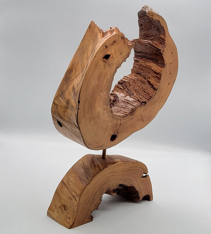 SCULPTURE RONDE INVERSEE SUR SOCLE CREU EN BOIS DE CERISIER - UNIQUE, ARTISANALE & ORIGINALE