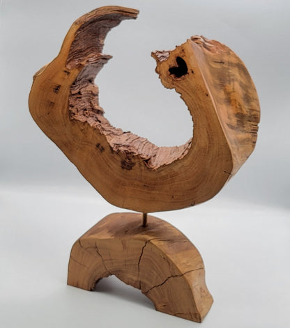 SCULPTURE RONDE INVERSEE SUR SOCLE CREU EN BOIS DE CERISIER - UNIQUE, ARTISANALE & ORIGINALE