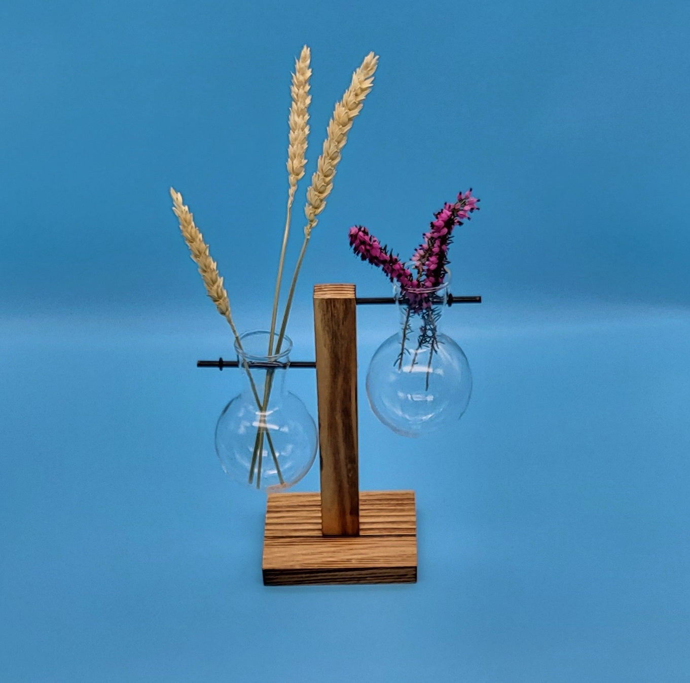 DÉCORATION DE 2 SOLIFLORES EN VERRE SUSPENDUS SUR SUPPORT EN BOIS - ARTISANALE, UNIQUE & ORIGINALE