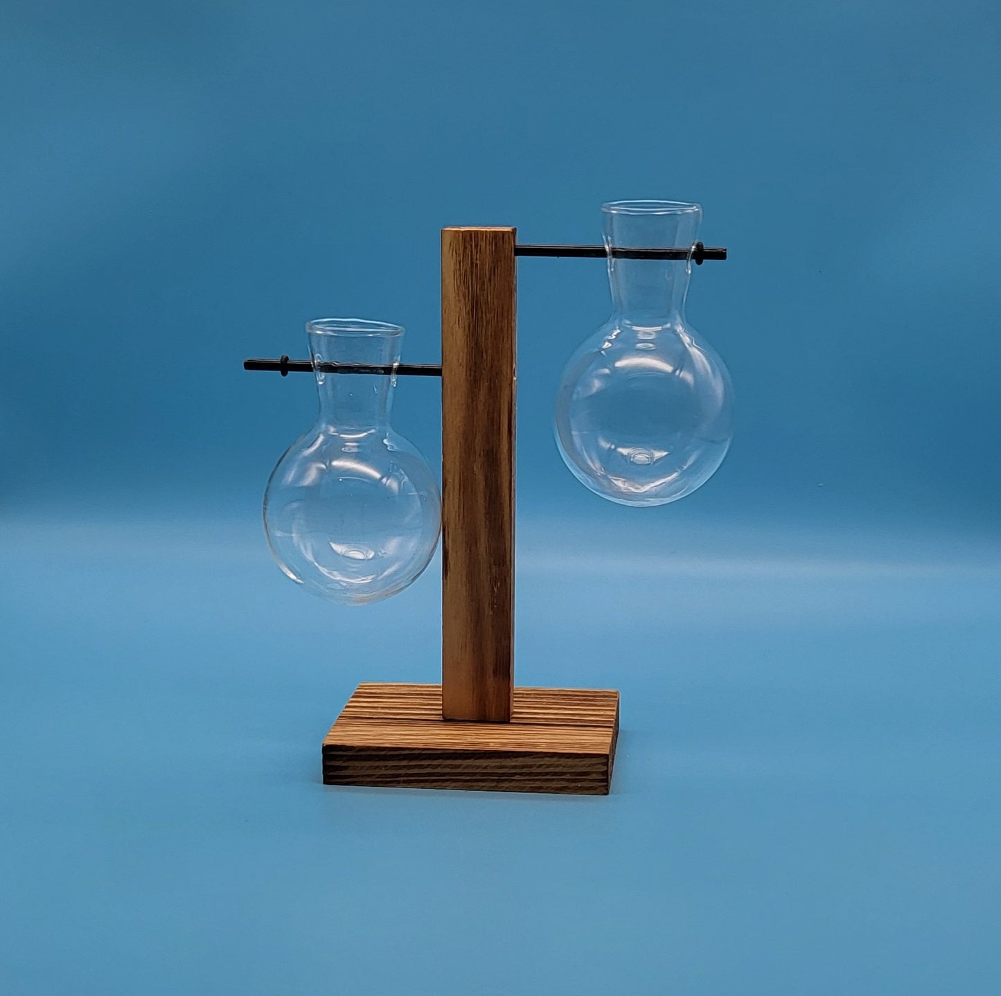 DÉCORATION DE 2 SOLIFLORES EN VERRE SUSPENDUS SUR SUPPORT EN BOIS - ARTISANALE, UNIQUE & ORIGINALE