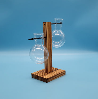 DÉCORATION DE 2 SOLIFLORES EN VERRE SUSPENDUS SUR SUPPORT EN BOIS - ARTISANALE, UNIQUE & ORIGINALE
