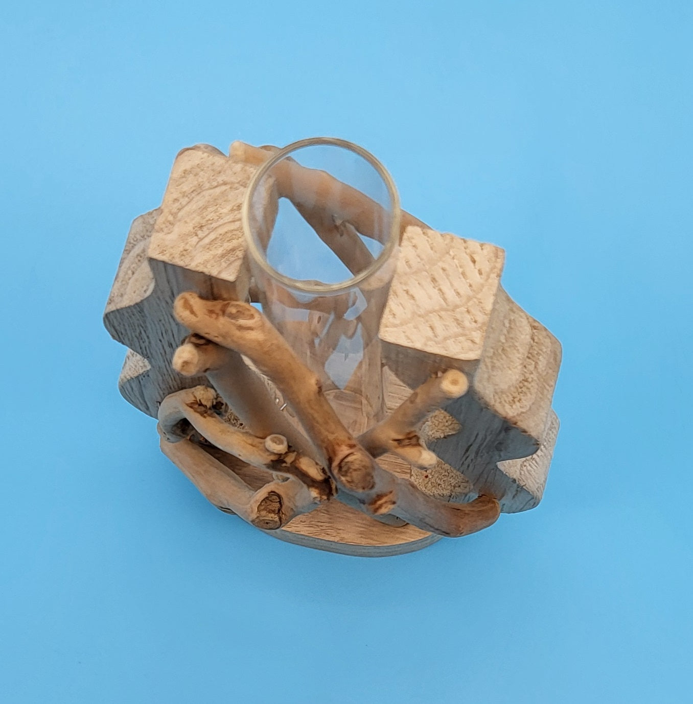 DÉCORATION SOLIFLORE EN VERRE + BOIS ONDULÉ + BOIS FLOTTÉ - ARTISANALE, UNIQUE & ORIGINALE