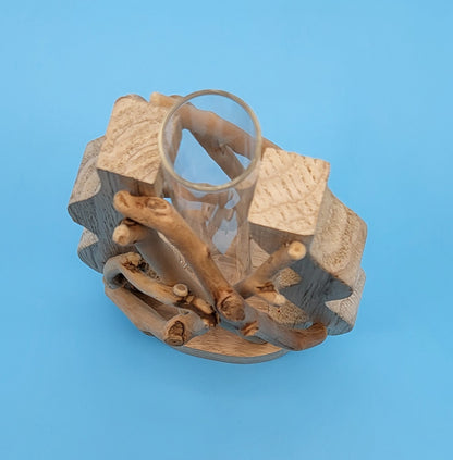 DÉCORATION SOLIFLORE EN VERRE + BOIS ONDULÉ + BOIS FLOTTÉ - ARTISANALE, UNIQUE & ORIGINALE