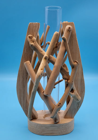 DÉCORATION SOLIFLORE EN VERRE + BOIS ÉVASÉ + BOIS FLOTTÉ - ARTISANALE, UNIQUE & ORIGINALE