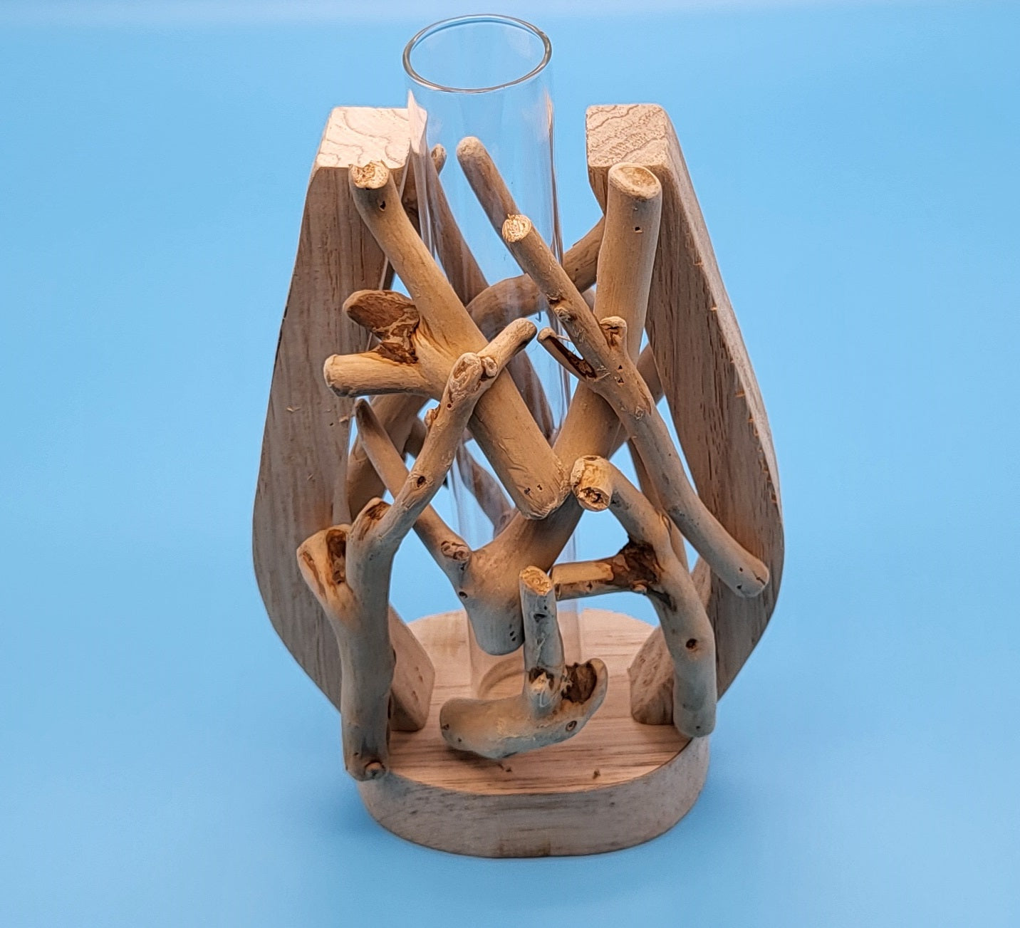 DÉCORATION SOLIFLORE EN VERRE + BOIS ÉVASÉ + BOIS FLOTTÉ - ARTISANALE, UNIQUE & ORIGINALE