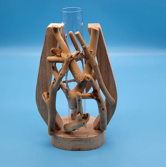 DÉCORATION SOLIFLORE EN VERRE + BOIS ÉVASÉ + BOIS FLOTTÉ - ARTISANALE, UNIQUE & ORIGINALE