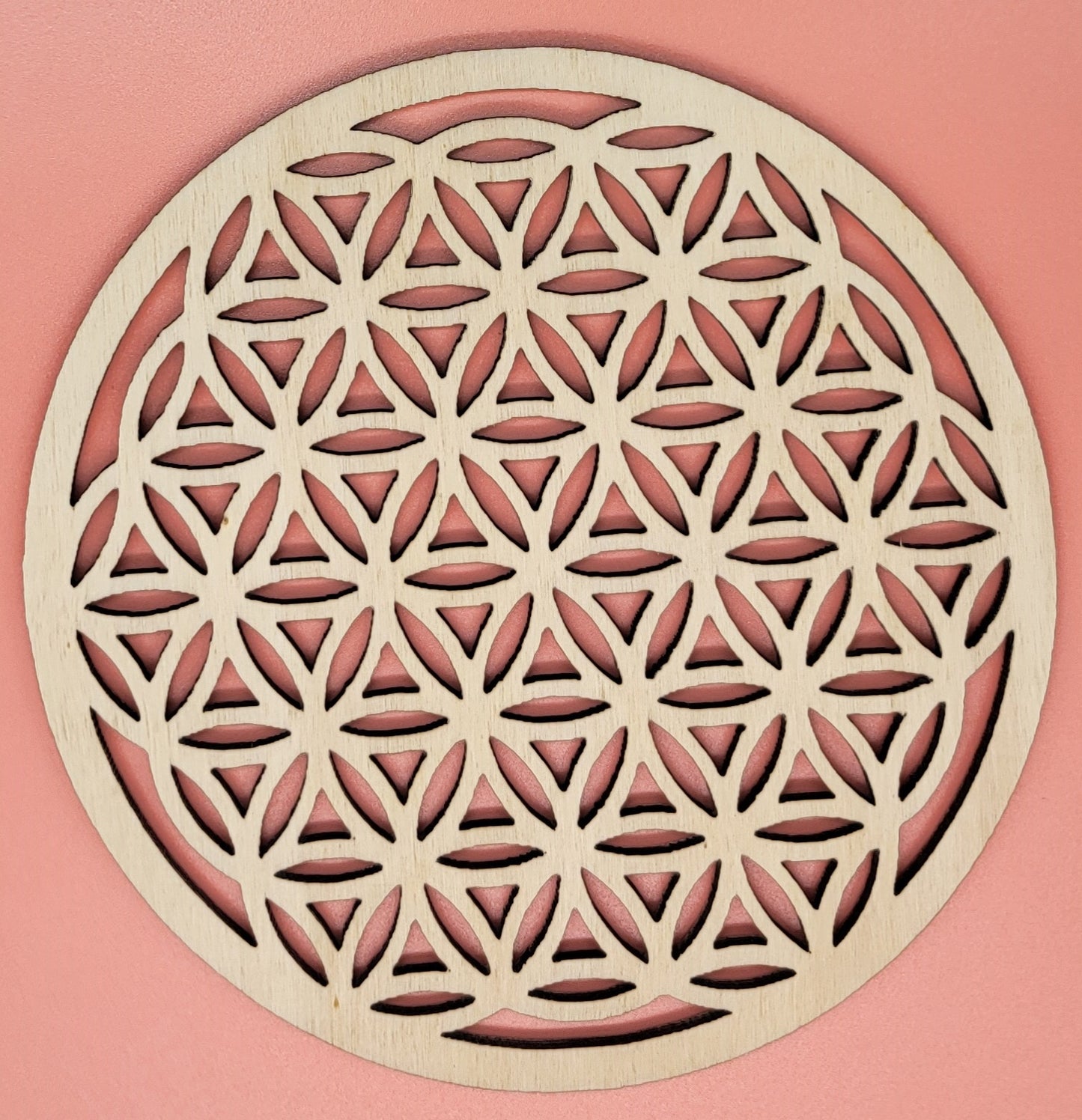 GRANDE FLEUR DE VIE 19 CM DÉCO + STATION RECHARGE DE PIERRES EN BOIS - ARTISANALE, UNIQUE & ORIGINALE