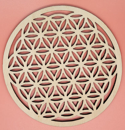 GRANDE FLEUR DE VIE 19 CM DÉCO + STATION RECHARGE DE PIERRES EN BOIS - ARTISANALE, UNIQUE & ORIGINALE