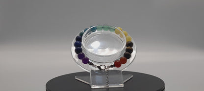 BRACELETS DE PERLES RONDES EN PIERRES DES 7 CHAKRAS - 2 TAILLES AU CHOIX - BIJOUX ARTISANAUX, UNIQUES & ORIGINAUX