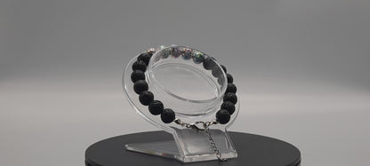 BRACELETS MULTICOLORES DE PERLES RONDES EN PIERRES DE LAVE NOIRES & IRISÉES - 2 TAILLES AU CHOIX - BIJOUX ARTISANAUX, UNIQUES & ORIGINAUX