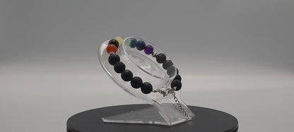 BRACELETS DE PERLES RONDES EN PIERRES DE LAVE + 7 CHAKRAS - 2 TAILLES AU CHOIX - BIJOUX ARTISANAUX, UNIQUES & ORIGINAUX