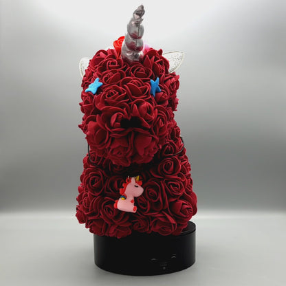 DÉCORATION " 2 EN 1 " SUBLIME LICORNE 3D ROUGE & MULTICOLORES + BIJOU COLLIER FANTAISIE - UNIQUE, ORIGINAL & ARTISANAL